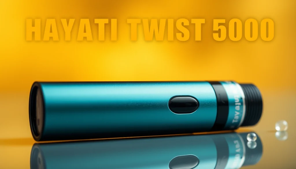 Hayati Twist 5000 disposable vape showcasing its sleek design and features, emphasizing its capacity for 5000 puffs and user-friendly operation.