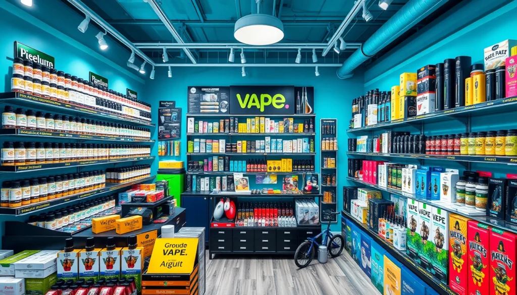 Vape wholesale supplier showcasing a variety of premium e-liquids, vape kits, and devices