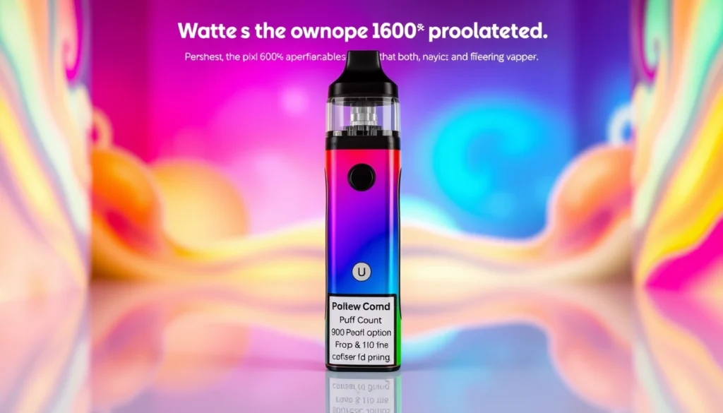 Pixl 6000 disposable vape with vibrant colors and sleek design, showcasing its e-liquid capacity and vapor delivery.