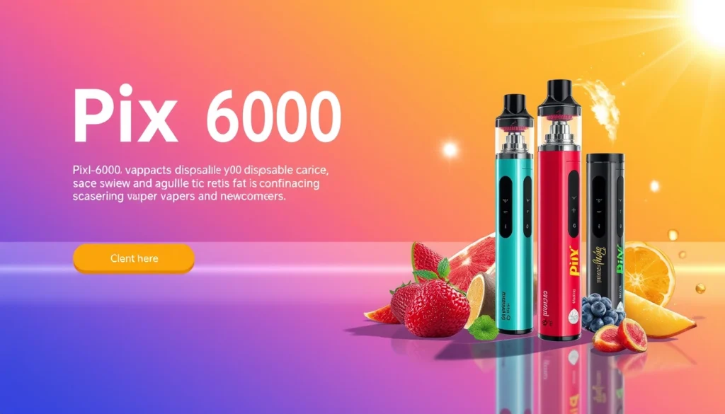 Pixl 6000 disposable vape in various flavors displayed on a table