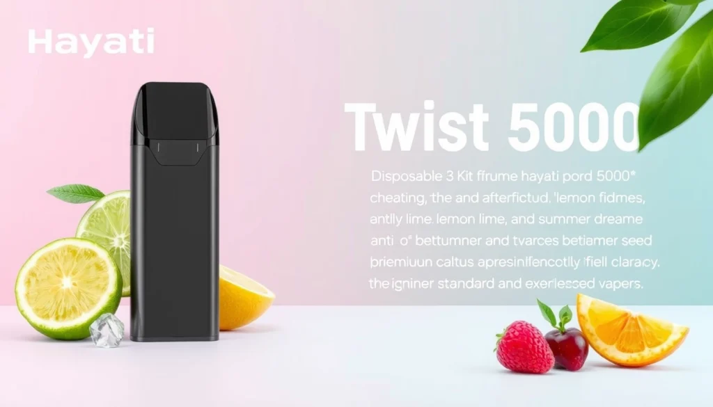 Hayati Twist 5000 Disposable Pod Kit showcasing its features and flavors for a premium vaping experience